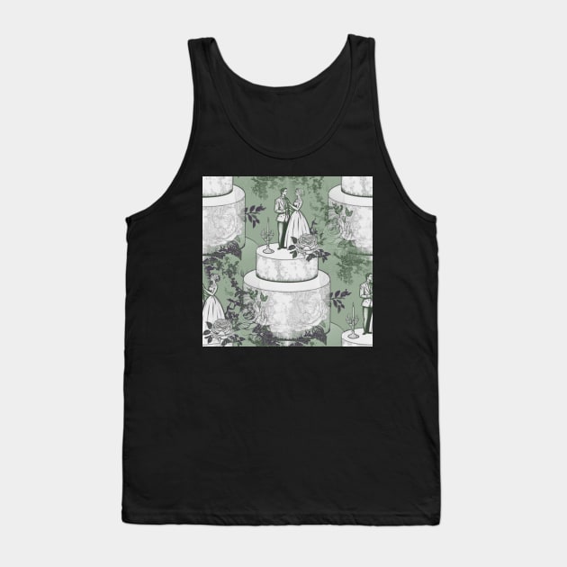 Wedding Cake Toile: Green Tank Top by boingojennie